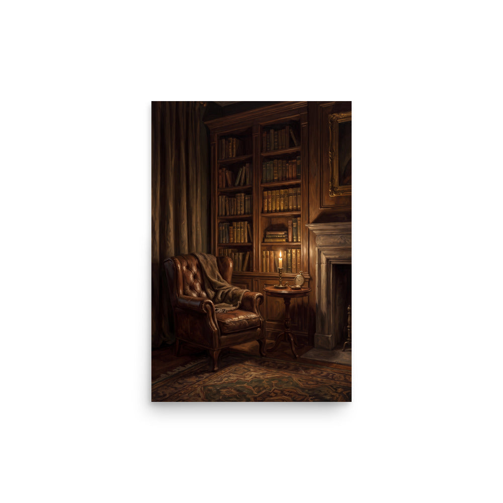 Candlelit Library Corner Art Print
