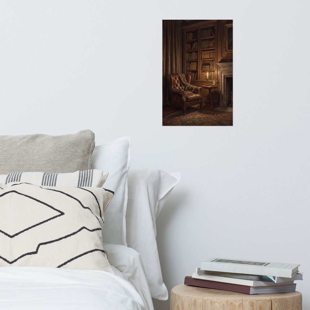 Candlelit Library Corner Art Print