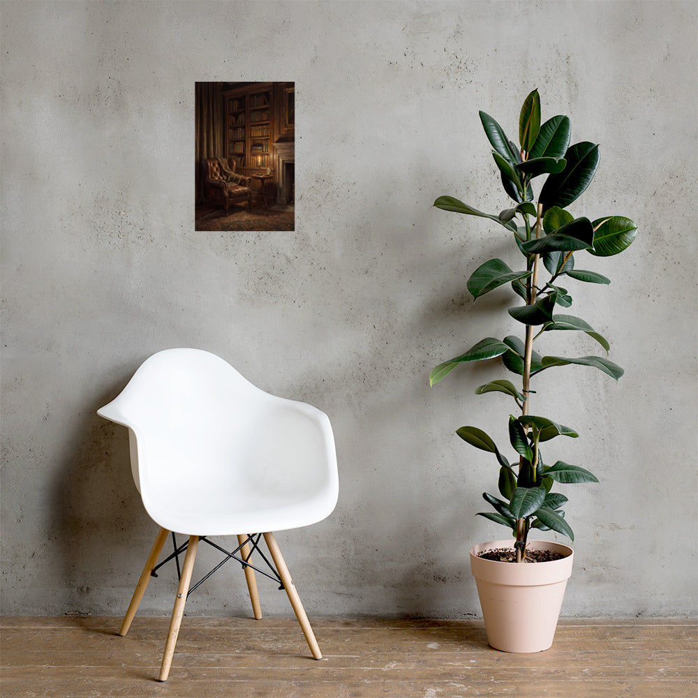 Candlelit Library Corner Art Print